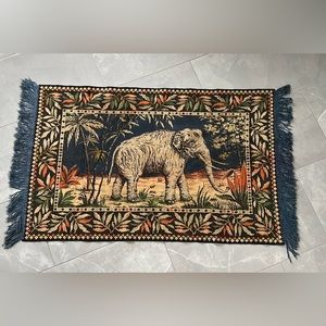 Vintage Elephant Tapestry 44”x 26” w/silk fringe
